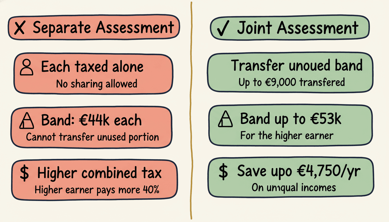 Marriage tax Ireland: single treatment vs joint assessment comparison for a married couple